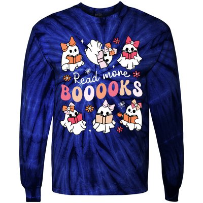 Cute Booooks Ghost Read More Books Library Halloween Teacher Tie-Dye Long Sleeve Shirt