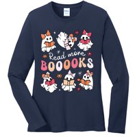 Cute Booooks Ghost Read More Books Library Halloween Teacher Ladies Long Sleeve Shirt