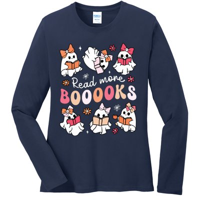 Cute Booooks Ghost Read More Books Library Halloween Teacher Ladies Long Sleeve Shirt