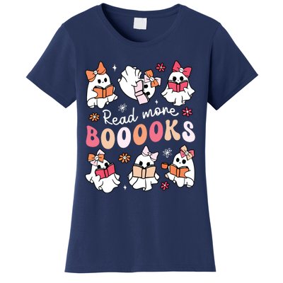 Cute Booooks Ghost Read More Books Library Halloween Teacher Women's T-Shirt