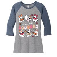 Cute Booooks Ghost Read More Books Library Halloween Teacher Women's Tri-Blend 3/4-Sleeve Raglan Shirt