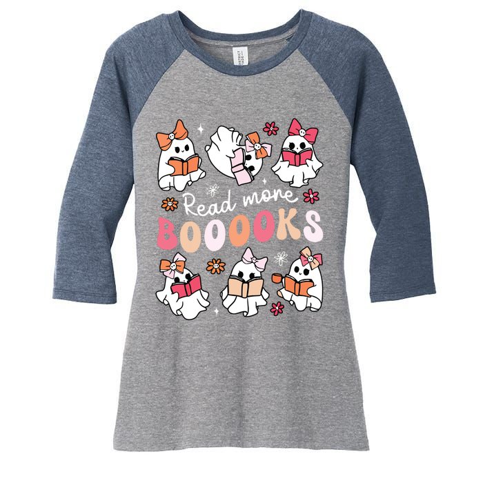 Cute Booooks Ghost Read More Books Library Halloween Teacher Women's Tri-Blend 3/4-Sleeve Raglan Shirt