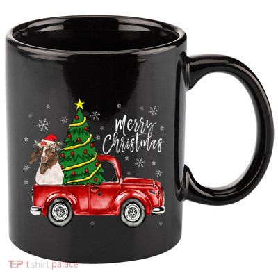 Cute Boer Goat Dog Truck Merry Christmas Goat Lover Xmas 11oz C Handle Ceramic Mug
