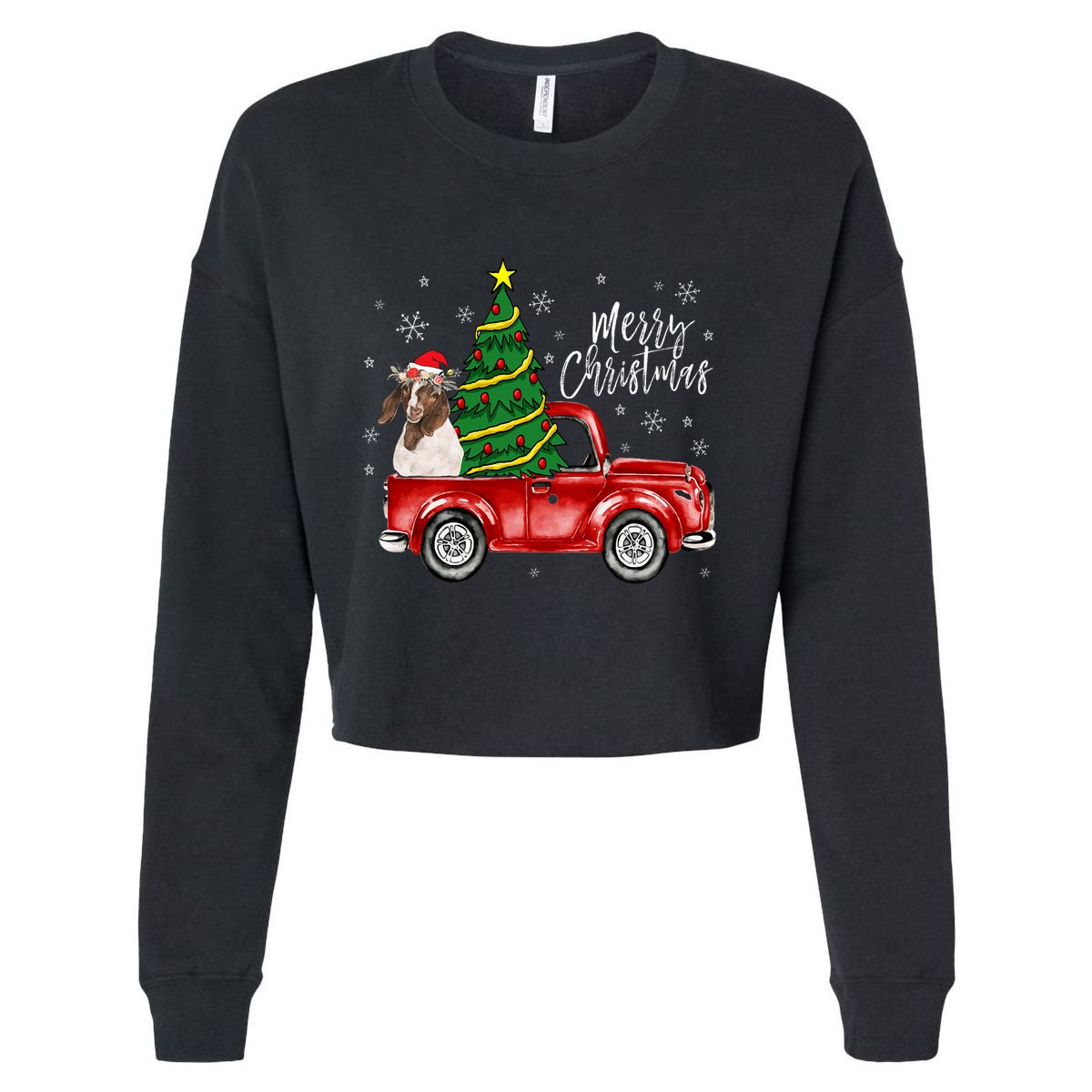Cute Boer Goat Dog Truck Merry Christmas Goat Lover Xmas Cropped Pullover Crew
