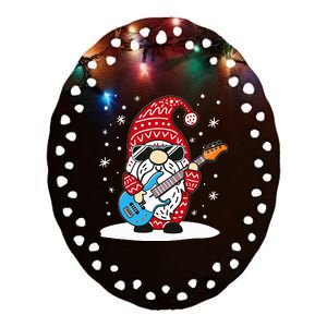 Christmas Bass Guitar Gnome Bass Player Music Lover Musician Ceramic Oval Ornament