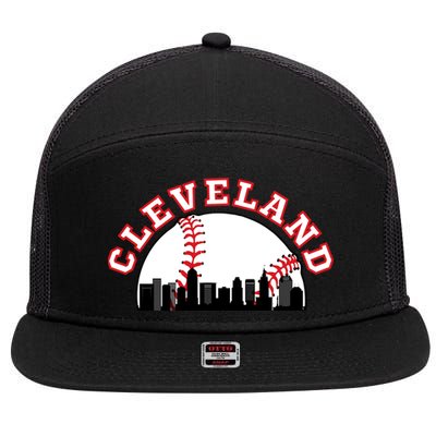 Cleveland Baseball Gift Cleveland Oh Cityscape Cle Skyline Gift 7 Panel Mesh Trucker Snapback Hat