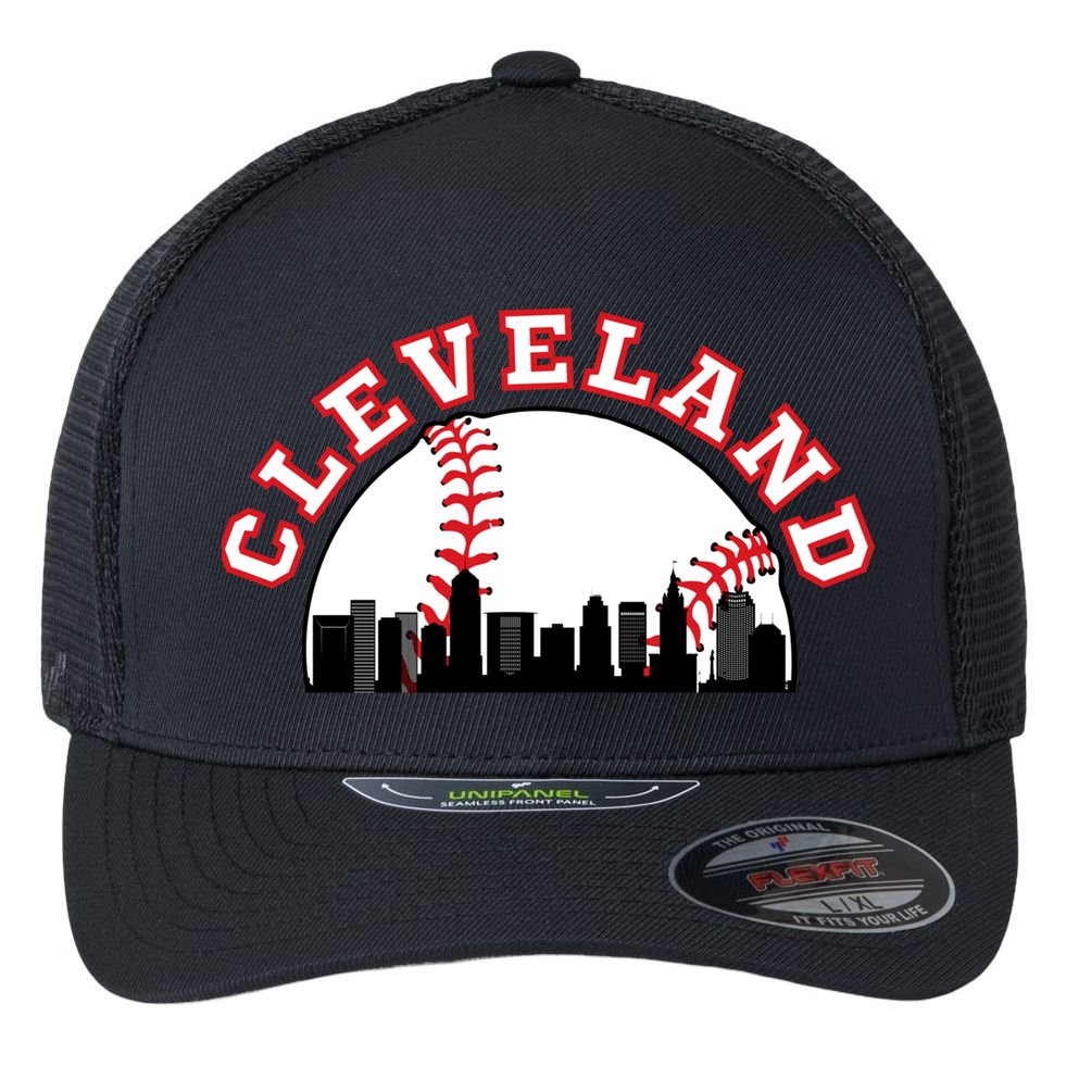 Cleveland Baseball Gift Cleveland Oh Cityscape Cle Skyline Gift Flexfit Unipanel Trucker Cap