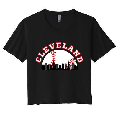 Cleveland Baseball Gift Cleveland Oh Cityscape Cle Skyline Gift Women's Crop Top Tee