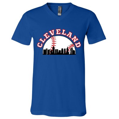 Cleveland Baseball Gift Cleveland Oh Cityscape Cle Skyline Gift V-Neck T-Shirt