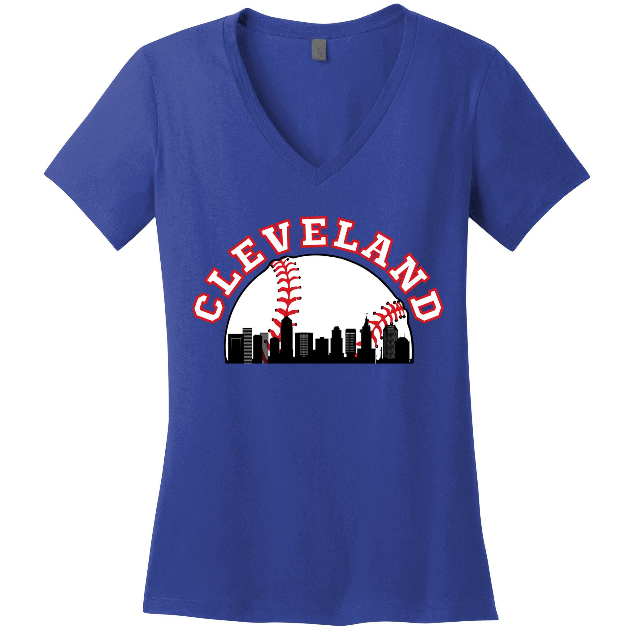 Cleveland Baseball Gift Cleveland Oh Cityscape Cle Skyline Gift Women's V-Neck T-Shirt