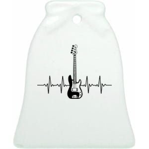 Cool Bass Guitar Heartbeat Design For Bass Player Men Women Ceramic Bell Ornament