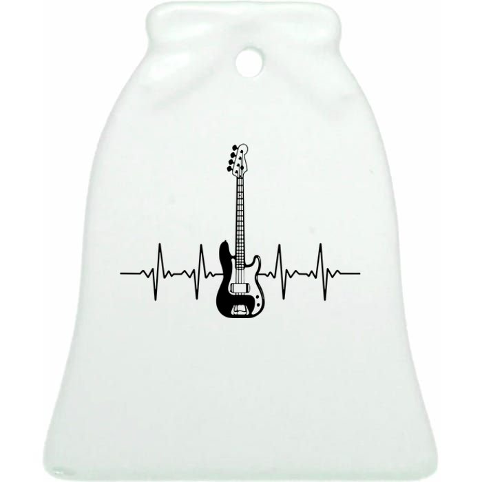 Cool Bass Guitar Heartbeat Design For Bass Player Men Women Ceramic Bell Ornament