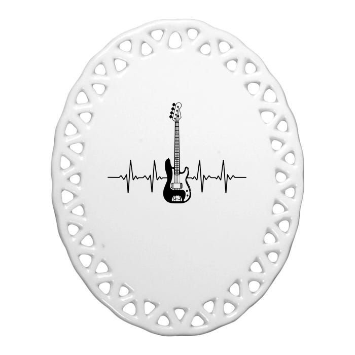 Cool Bass Guitar Heartbeat Design For Bass Player Men Women Ceramic Oval Ornament