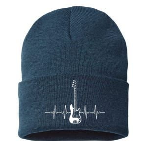 Cool Bass Guitar Heartbeat Design For Bass Player Men Women Sustainable Knit Beanie