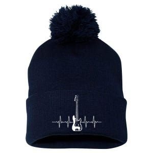 Cool Bass Guitar Heartbeat Design For Bass Player Men Women Pom Pom 12in Knit Beanie