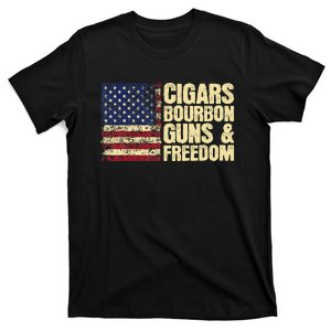 Cigars Bourbon Guns And Freedom American Flag T-Shirt