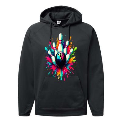 Colorful Bowling Game Day Bowling Cute Colorsplash Ball Performance Fleece Hoodie