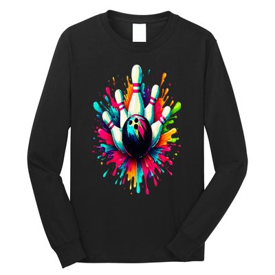 Colorful Bowling Game Day Bowling Cute Colorsplash Ball Long Sleeve Shirt