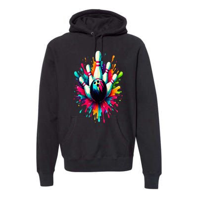 Colorful Bowling Game Day Bowling Cute Colorsplash Ball Premium Hoodie