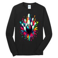 Colorful Bowling Game Day Bowling Cute Colorsplash Ball Tall Long Sleeve T-Shirt