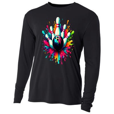 Colorful Bowling Game Day Bowling Cute Colorsplash Ball Cooling Performance Long Sleeve Crew