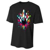 Colorful Bowling Game Day Bowling Cute Colorsplash Ball Performance Sprint T-Shirt