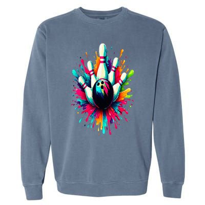 Colorful Bowling Game Day Bowling Cute Colorsplash Ball Garment-Dyed Sweatshirt