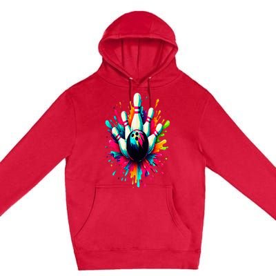 Colorful Bowling Game Day Bowling Cute Colorsplash Ball Premium Pullover Hoodie