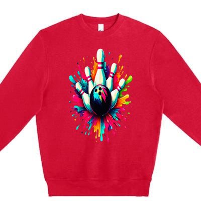 Colorful Bowling Game Day Bowling Cute Colorsplash Ball Premium Crewneck Sweatshirt