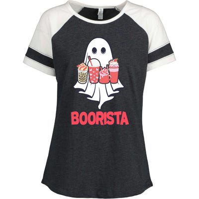 Coffee Boorista Ghost Halloween Barista Enza Ladies Jersey Colorblock Tee