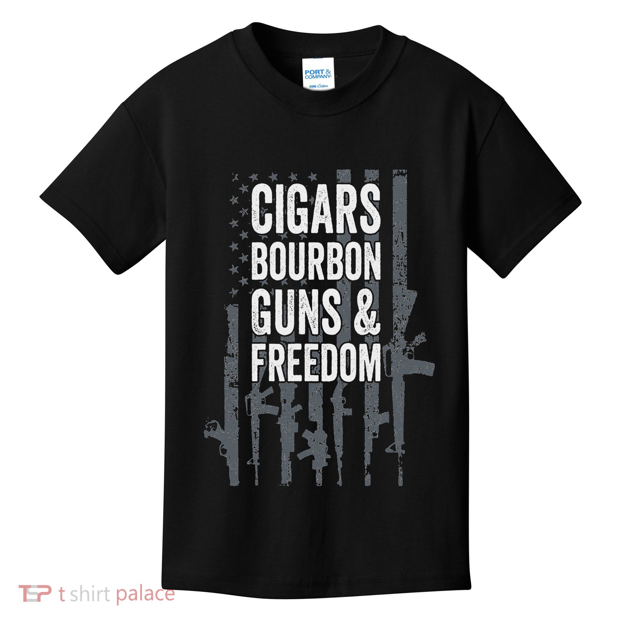 Cigars Bourbon Guns & Freedom Funny Usa Flag Drinking Kids T-Shirt