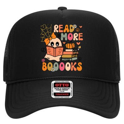 Cute Booooks Ghost Read More Books Funny Teacher Halloween High Crown Mesh Back Trucker Hat