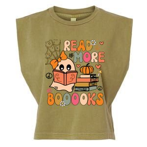 Cute Booooks Ghost Read More Books Funny Teacher Halloween Garment-Dyed Women's Muscle Tee