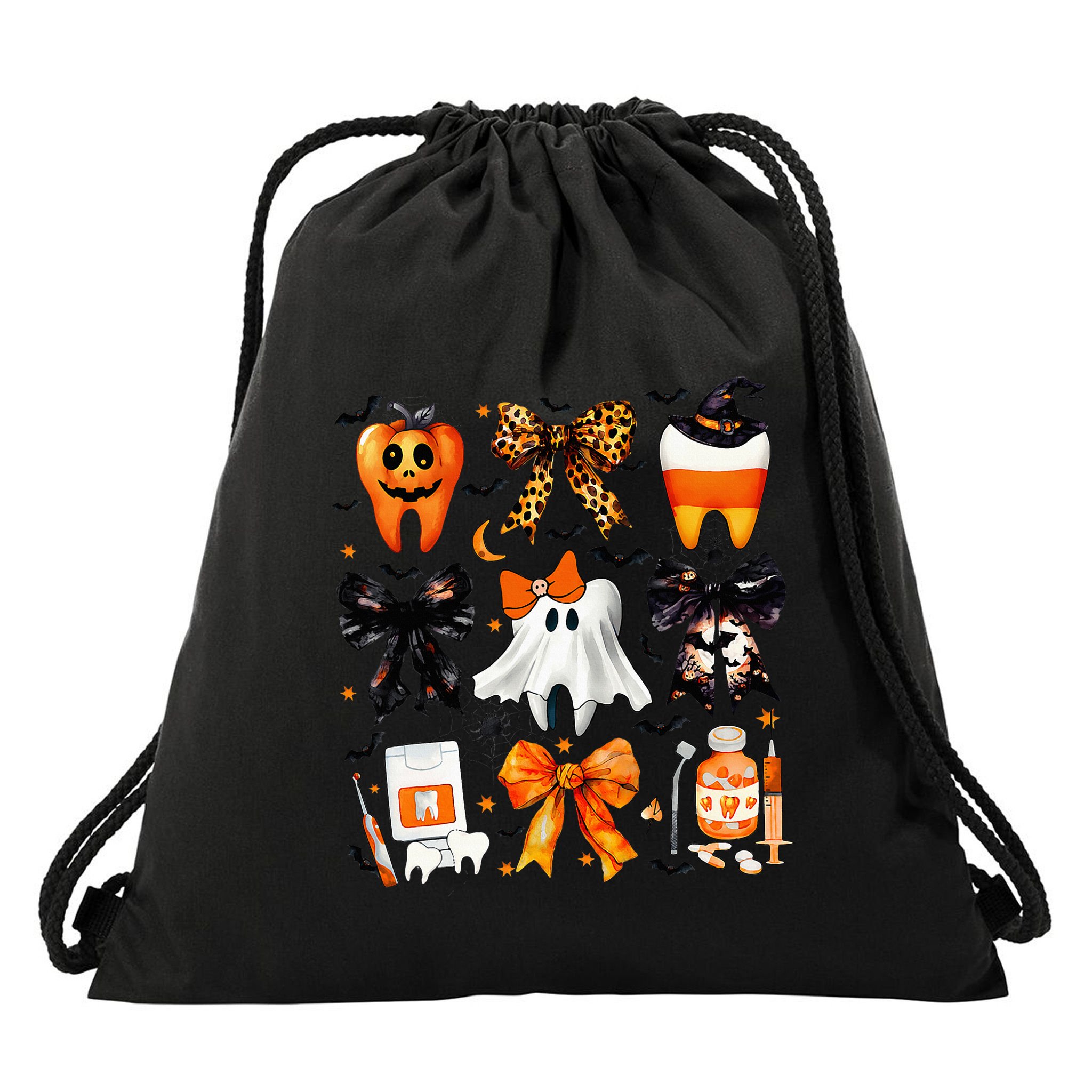 Coquette Bow Halloween Th Dentist Dental Assistant Ghost Drawstring Bag