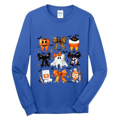 Coquette Bow Halloween Th Dentist Dental Assistant Ghost Tall Long Sleeve T-Shirt