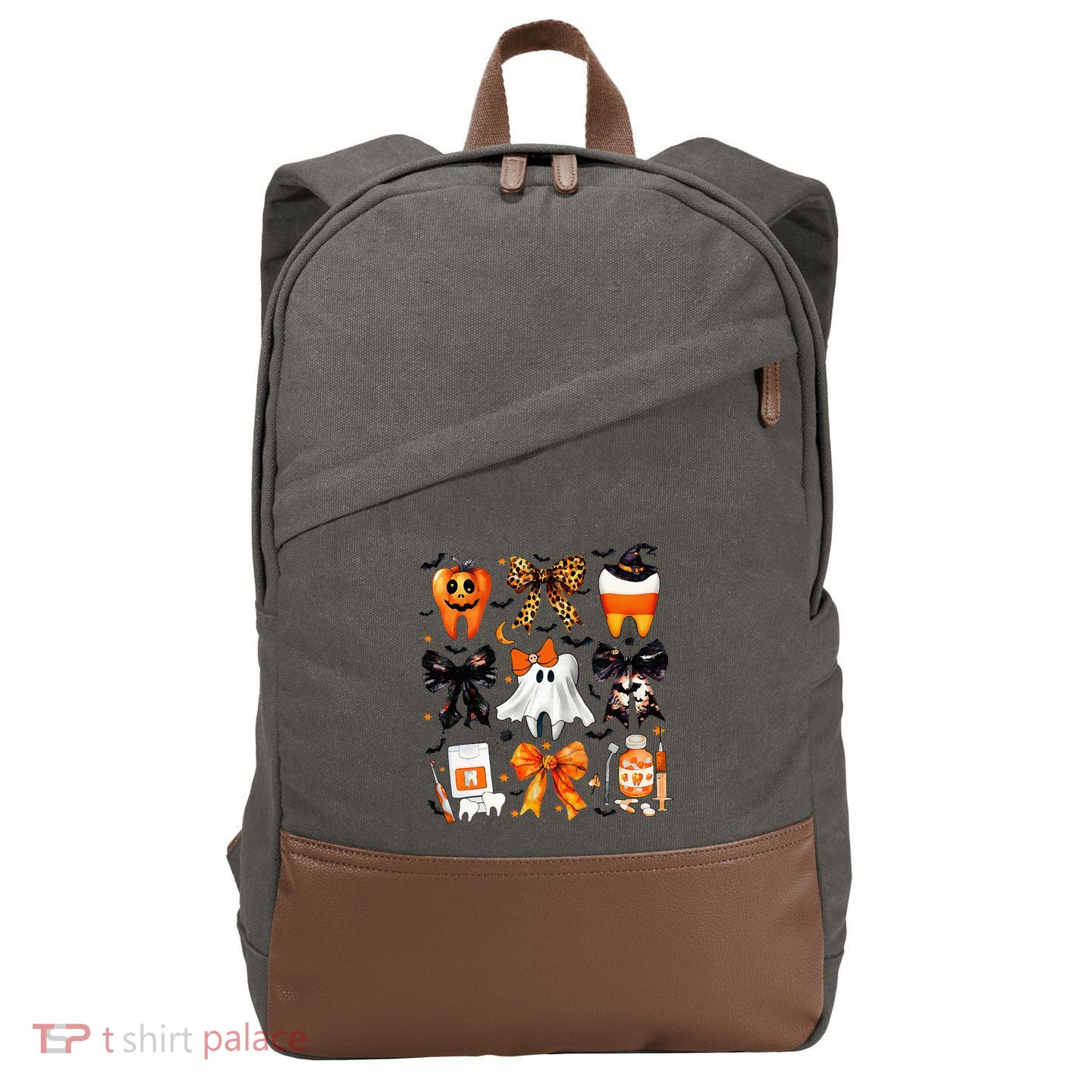 Coquette Bow Halloween Th Dentist Dental Assistant Ghost Cotton Canvas Backpack