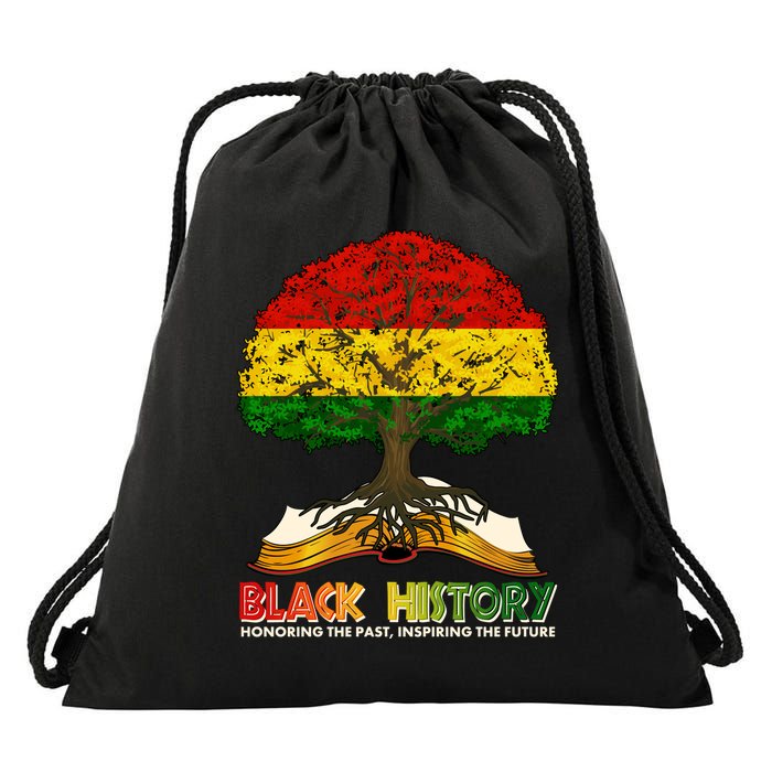 Celebrate Black History Honoring The Past Inspiring The Future Tree Root Book Drawstring Bag
