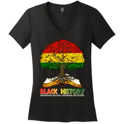 Celebrate Black History Honoring The Past Inspiring The Future Tree Root Book Women's V-Neck T-Shirt