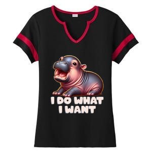 Cute Baby Hippo Moo Deng I Do What I Want Ladies Halftime Notch Neck Tee