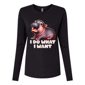 Cute Baby Hippo Moo Deng I Do What I Want Womens Cotton Relaxed Long Sleeve T-Shirt