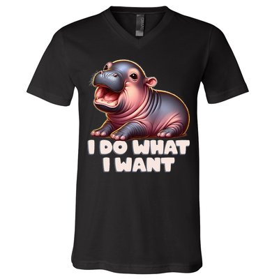 Cute Baby Hippo Moo Deng I Do What I Want V-Neck T-Shirt