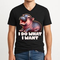 Cute Baby Hippo Moo Deng I Do What I Want V-Neck T-Shirt