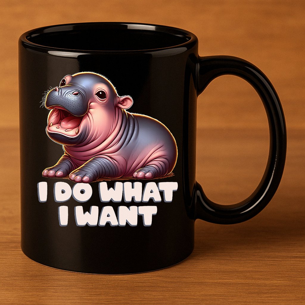 Cute Baby Hippo Moo Deng I Do What I Want 11oz C Handle Ceramic Mug