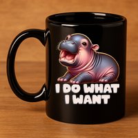 Cute Baby Hippo Moo Deng I Do What I Want 11oz C Handle Ceramic Mug