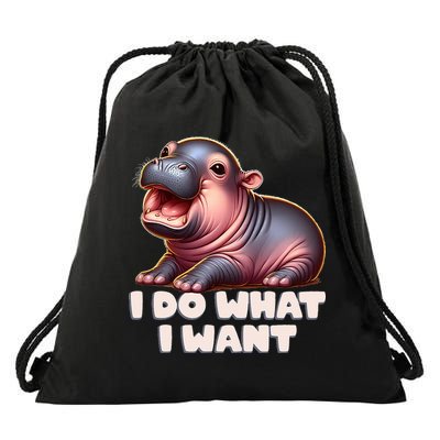 Cute Baby Hippo Moo Deng I Do What I Want Drawstring Bag