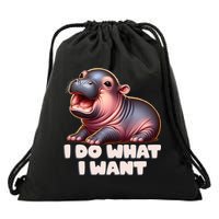 Cute Baby Hippo Moo Deng I Do What I Want Drawstring Bag