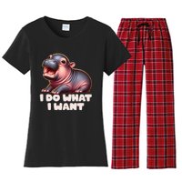 Cute Baby Hippo Moo Deng I Do What I Want Women's Flannel Pajama Set