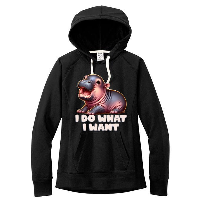 Cute Baby Hippo Moo Deng I Do What I Want Women's Fleece Hoodie