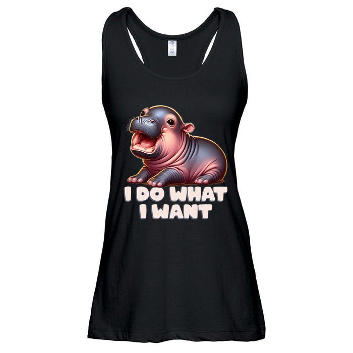 Cute Baby Hippo Moo Deng I Do What I Want Ladies Essential Flowy Tank