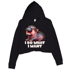 Cute Baby Hippo Moo Deng I Do What I Want Crop Fleece Hoodie